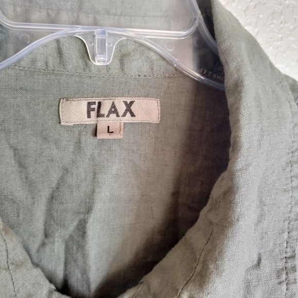 FLAX lagenlook button down shirt dress pockets sz L - Picture 6 of 10